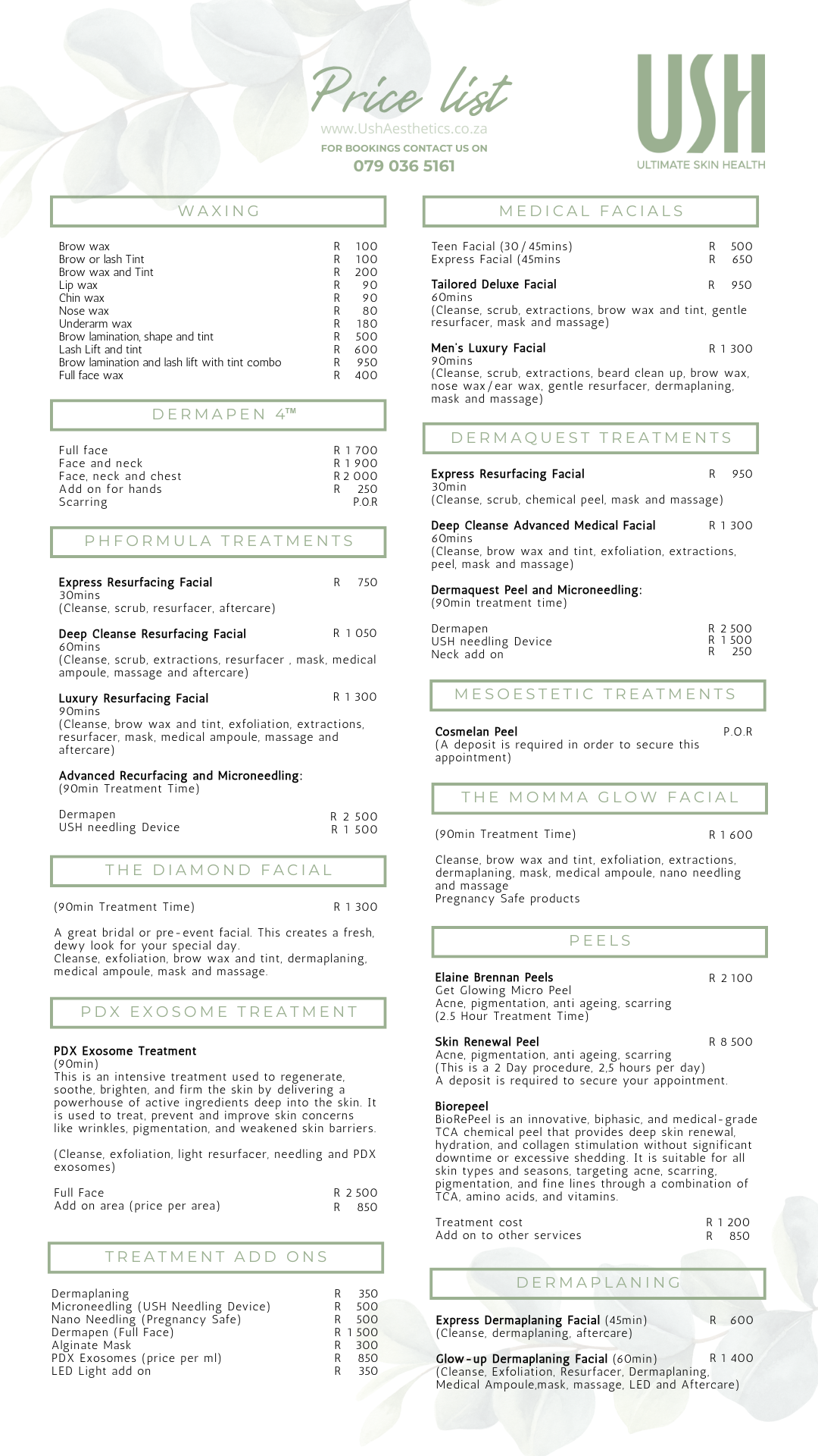 price list treatments